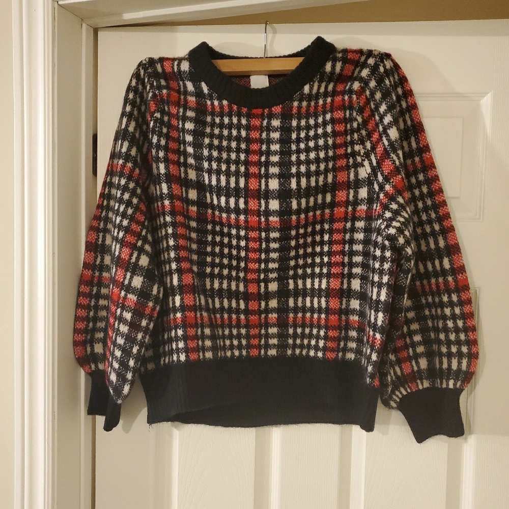 H&M Plaid Sweater with Balloon Sleeves